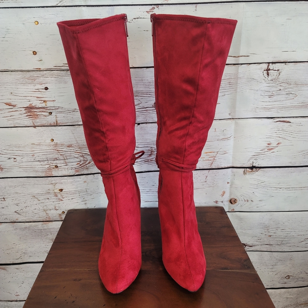 Impo Trella Red Stretch Sexy Heeled Knee Boot, Size 8M m31